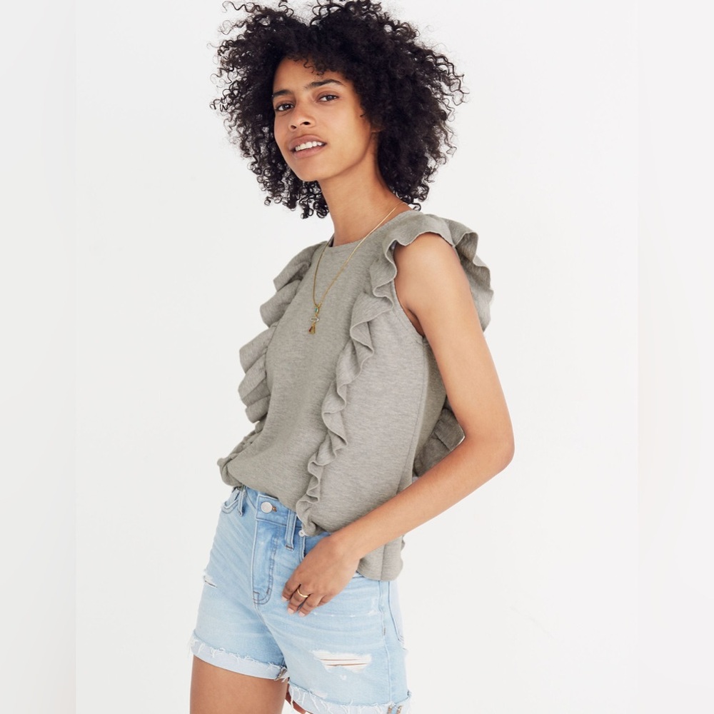 Madewell Ruffled Sweater Tank | Medium | Heather Seagull